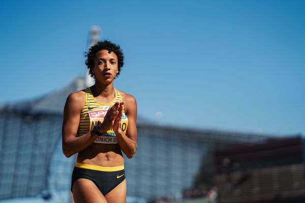 Malaika Mihambo (GER) im Weitsprung am 16.08.2022 bei den Leichtathletik-Europameisterschaften in Muenchen