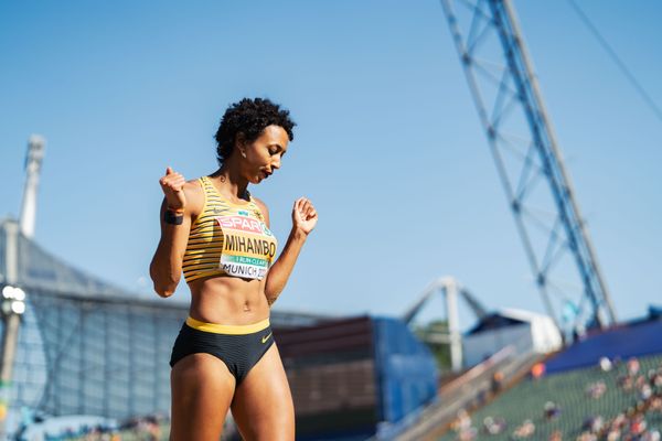 Malaika Mihambo (GER) im Weitsprung am 16.08.2022 bei den Leichtathletik-Europameisterschaften in Muenchen