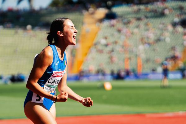 Ludovica Cavalli (ITA) freut sich ueber den Finaleinzug am 16.08.2022 bei den Leichtathletik-Europameisterschaften in Muenchen