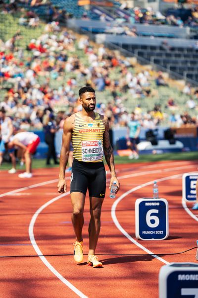 Patrick Schneider (GER) im 400m Halbfinale am 16.08.2022 bei den Leichtathletik-Europameisterschaften in Muenchen