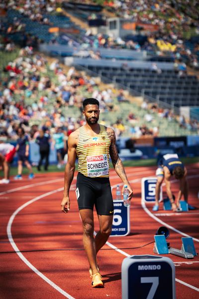 Patrick Schneider (GER) im 400m Halbfinale am 16.08.2022 bei den Leichtathletik-Europameisterschaften in Muenchen