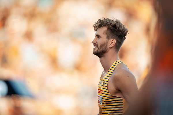 Mateusz Przybylko (GER) im Hochsprung am 16.08.2022 bei den Leichtathletik-Europameisterschaften in Muenchen