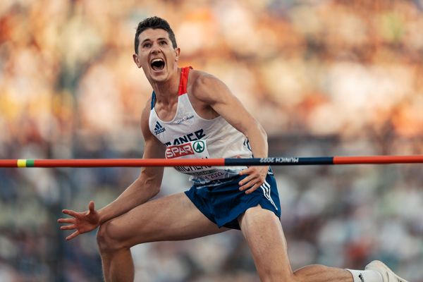 Sebastien Micheau (FRA) im Hochsprung am 16.08.2022 bei den Leichtathletik-Europameisterschaften in Muenchen