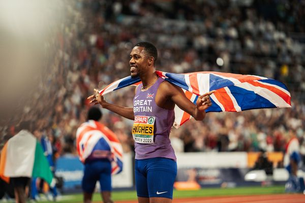 Zharnel Hughes (GBR) am 16.08.2022 bei den Leichtathletik-Europameisterschaften in Muenchen