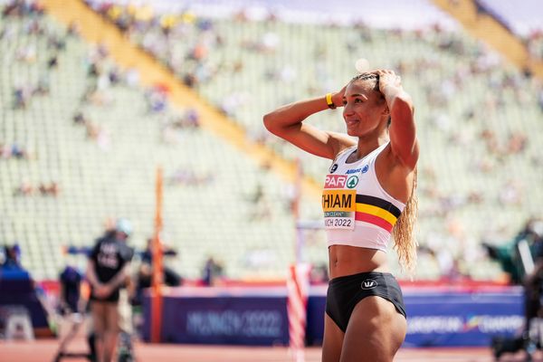 Nafissatou Thiam (BEL) beim Hochsprung am 17.08.2022 bei den Leichtathletik-Europameisterschaften in Muenchen