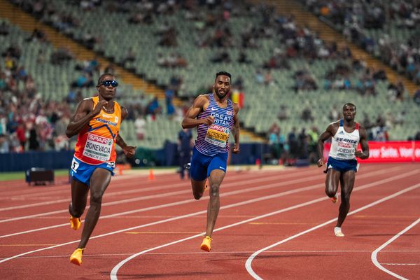 Liemarvin Bonevacia (NED), Matthew Hudson-Smith (GBR), Thomas Jordier (FRA), Lionel Spitz (SUI) am 17.08.2022 bei den Leichtathletik-Europameisterschaften in Muenchen