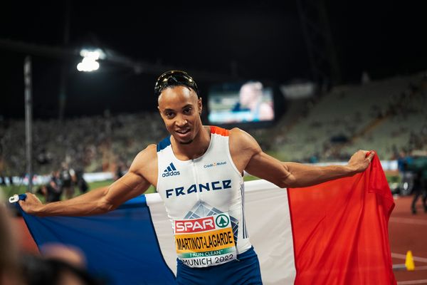 Pascal Martinot-Lagarde (FRA) gewinnt Silber ueber 110m Huerden am 17.08.2022 bei den Leichtathletik-Europameisterschaften in Muenchen