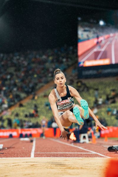 Filippa Fotopoulou (CYP) im Weitsprung am 18.08.2022 bei den Leichtathletik-Europameisterschaften in Muenchen