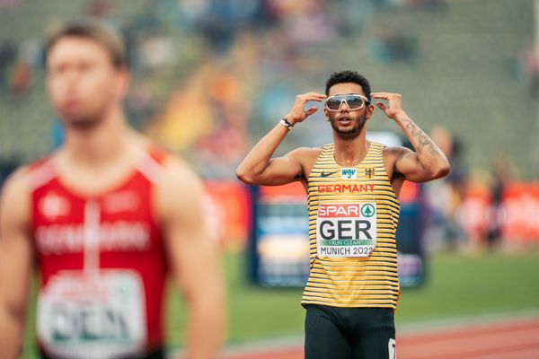 Joshua Hartmann (GER) zweiter Laeufer der 4x100m Staffel am 19.08.2022 bei den Leichtathletik-Europameisterschaften in Muenchen