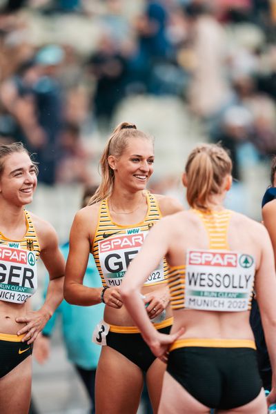 Luna Thiel (GER) in der 4x400m Staffel von Deutschland am 19.08.2022 bei den Leichtathletik-Europameisterschaften in Muenchen