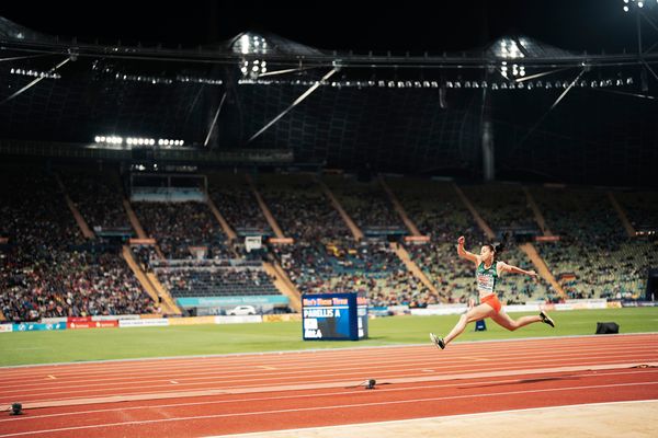 Aleksandra Nacheva (BUL) im Dreisprung am 19.08.2022 bei den Leichtathletik-Europameisterschaften in Muenchen