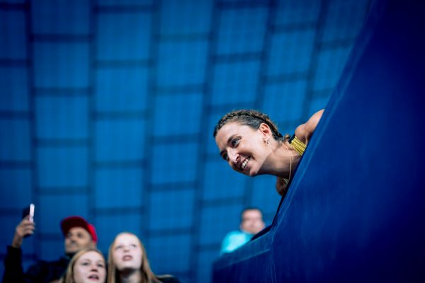 Christina Hering (GER) in der Mixed Zone am 20.08.2022 bei den Leichtathletik-Europameisterschaften in Muenchen