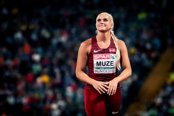 Līna Muze (LAT) beim Sperrwerfen am 20.08.2022 bei den Leichtathletik-Europameisterschaften in Muenchen