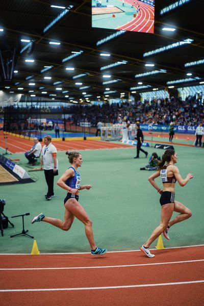 Tanja Spill (LAV Bayer Uerdingen/ Dorm.) bei den Deutschen Leichtathletik-Hallenmeisterschaften am 18.02.2023 in der Helmut-Koernig-Halle in Dortmund