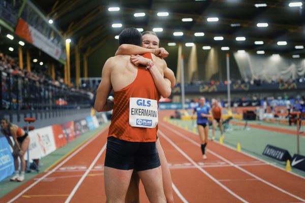 Kira Wittmann (LG Goettingen) und Tim Eikermann (TSV Bayer 04 Leverkusen) bei den Deutschen Leichtathletik-Hallenmeisterschaften am 18.02.2023 in der Helmut-Koernig-Halle in Dortmund