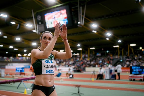 Cindy Roleder (SV Halle) bei den Deutschen Leichtathletik-Hallenmeisterschaften am 18.02.2023 in der Helmut-Koernig-Halle in Dortmund