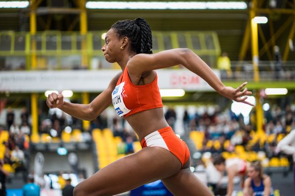 Blessing Enatoh (LG Nord Berlin) bei den Deutschen Leichtathletik-Hallenmeisterschaften am 19.02.2023 in der Helmut-Koernig-Halle in Dortmund