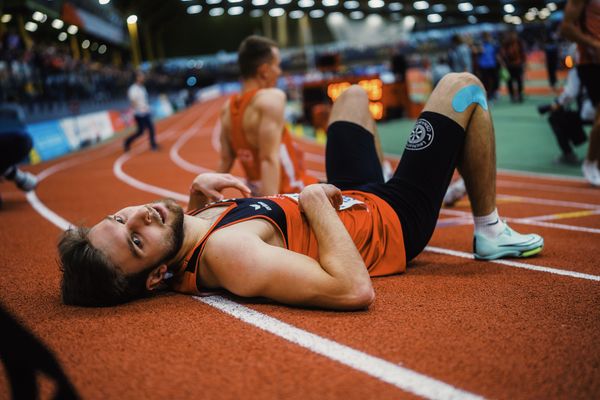 Fabian Dammermann (LG Osnabrueck) nach dem 400 m Finale bei den Deutschen Leichtathletik-Hallenmeisterschaften am 19.02.2023 in der Helmut-Koernig-Halle in Dortmund