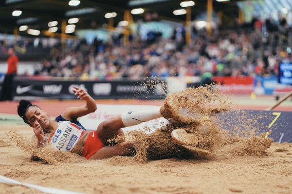 Mikaelle Assani (LG Region Karlsruhe) bei den Deutschen Leichtathletik-Hallenmeisterschaften am 19.02.2023 in der Helmut-Koernig-Halle in Dortmund