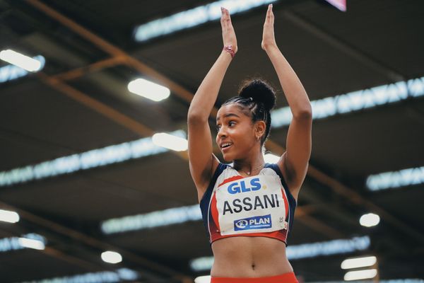 Mikaelle Assani (LG Region Karlsruhe) bei den Deutschen Leichtathletik-Hallenmeisterschaften am 19.02.2023 in der Helmut-Koernig-Halle in Dortmund