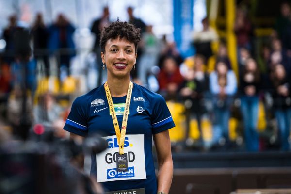 Malaika Mihambo (LG Kurpfalz) bei den Deutschen Leichtathletik-Hallenmeisterschaften am 19.02.2023 in der Helmut-Koernig-Halle in Dortmund