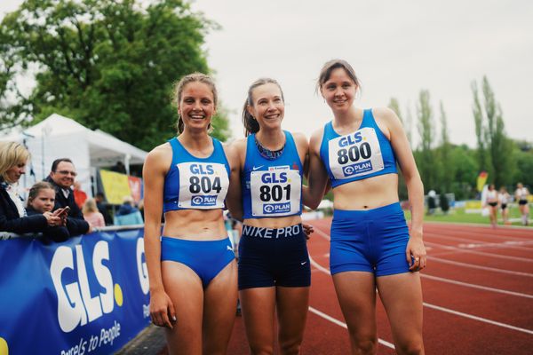 Laura Wilhelm (LAV Stadtwerke Tuebingen). Hanna Klein (LAV Stadtwerke Tuebingen), Carolin Fuehren (LAV Stadtwerke Tuebingen) am 29.04.2023 bei den deutschen Meisterschaften Langstaffel in Bietigheim-Bissingen