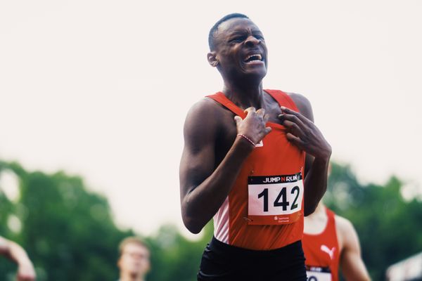 Leonel Nhanombe (LG Olympia Dortmund) am 07.06.2023 beim Jump n Run Meeting im Stadion Dortmund-Hacheney in Dortmund