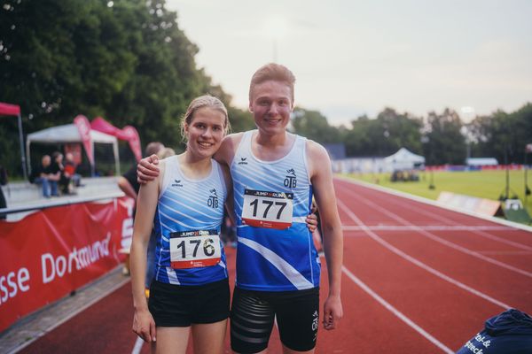 Annika Klezath (OTB Osnabrueck) und Jonas Kulgemeyer (OTB Osnabrueck) 07.06.2023 beim Jump n Run Meeting im Stadion Dortmund-Hacheney in Dortmund