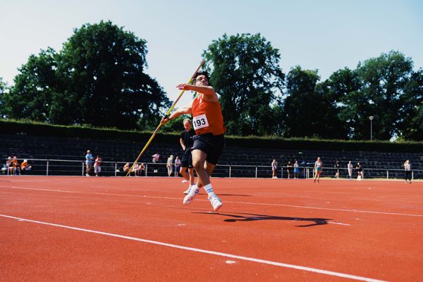 Lukas Tsoleridis (VfL Eintracht Hannover) beim Speerwurf am 11.06.2023 waehrend den NLV + BLV U20/U16 Landesmeisterschaften im Stadion Berliner Ring in Verden