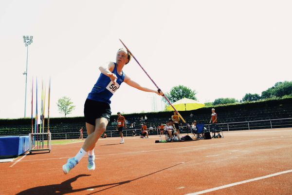 Mika Funck (TV Jahn Walsrode) im Speerwurf am 11.06.2023 waehrend den NLV + BLV U20/U16 Landesmeisterschaften im Stadion Berliner Ring in Verden