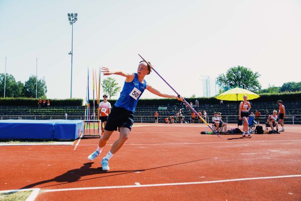 Mika Funck (TV Jahn Walsrode) beim Speerwurf am 11.06.2023 waehrend den NLV + BLV U20/U16 Landesmeisterschaften im Stadion Berliner Ring in Verden