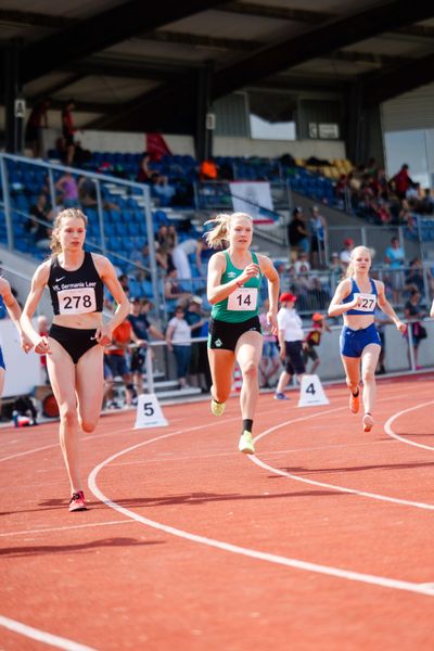 Lea Sophie Book (VfL Germania Leer), Celina Koops (SV Werder Bremen), Jael Schild (LG Eichsfeld) am 11.06.2023 waehrend den NLV + BLV U20/U16 Landesmeisterschaften im Stadion Berliner Ring in Verden