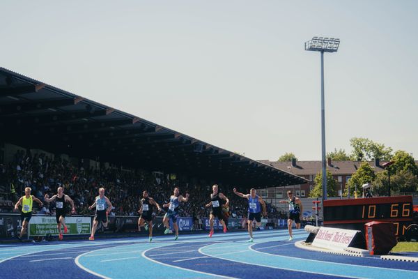 Sven Jansons (NED Niederlande), Felix Wolter (GER/TSV Graefelfing), Rik Taam (NED/Niederlande), Arthur Prevost (FRA/Frankreich), Jorge Urena (ESP/Spanien), Jannis Wolff (GER/Eintracht Frankfurt), Nico Beckers (GER/LAV Bayer Uerd./Dormagen), Risto Lillemets (EST/Estland) am 17.06.2023 beim Stadtwerke Ratingen Mehrkampf-Meeting im Stadion am Stadionring in Ratingen