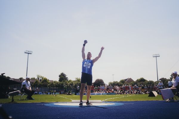 Nico Beckers (GER/LAV Bayer Uerdingen/Dormagen) im Kugelstoßen im Hochsprung am 17.06.2023 beim Stadtwerke Ratingen Mehrkampf-Meeting im Stadion am Stadionring in Ratingen