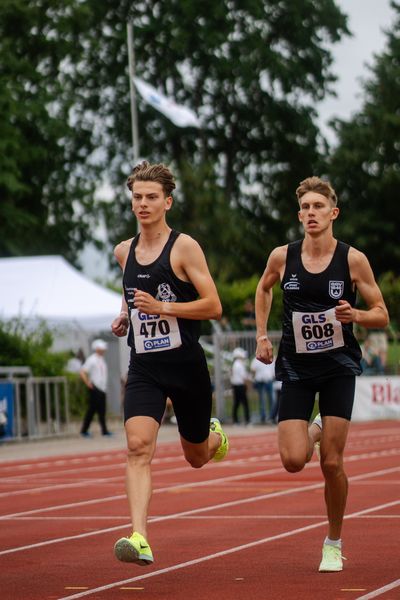 Rodion Beimler (SC DHfK Leipzig e.V.), Robert Fuelle (SSV Ulm 1846) am 01.07.2023 waehrend den deutschen U23 Leichtathletik-Meisterschaften im Jahnstadion in Göttingen