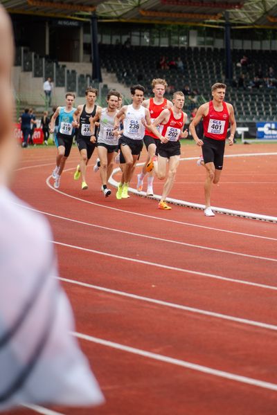 Tom Klose (TSV Bayer 04 Leverkusen), Sven Wagner (Koenigsteiner LV), Jan Eric Buesing (Hamburg Running), Maximilian Berger (TuS Bad Aibling), Rodion Beimler (SC DHfK Leipzig e.V.), Simon Trampusch (TuS Framersheim) am 01.07.2023 waehrend den deutschen U23 Leichtathletik-Meisterschaften im Jahnstadion in Göttingen