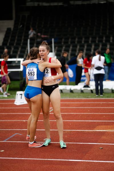 Laura Wilhelm (LAV Stadtwerke Tuebingen), Smilla Kolbe (VfL Eintracht Hannover) am 01.07.2023 waehrend den deutschen U23 Leichtathletik-Meisterschaften im Jahnstadion in Göttingen