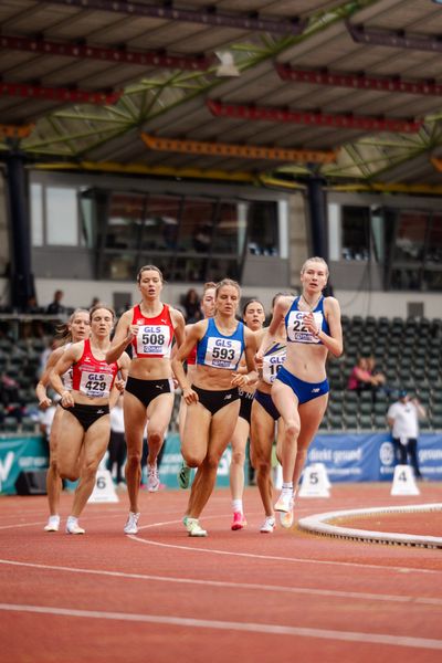 Lina Hanich (LC Paderborn), Laura Wilhelm (LAV Stadtwerke Tuebingen), Sophia Volkmer (TV Wetzlar) am 02.07.2023 waehrend den deutschen U23 Leichtathletik-Meisterschaften im Jahnstadion in Göttingen