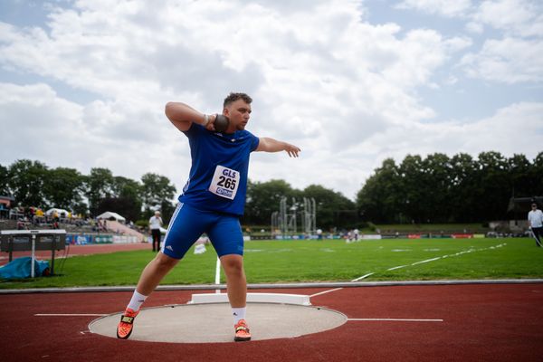 Claudio Stoessel (SC Neubrandenburg) beim Kugelstoßen am 02.07.2023 waehrend den deutschen U23 Leichtathletik-Meisterschaften im Jahnstadion in Göttingen