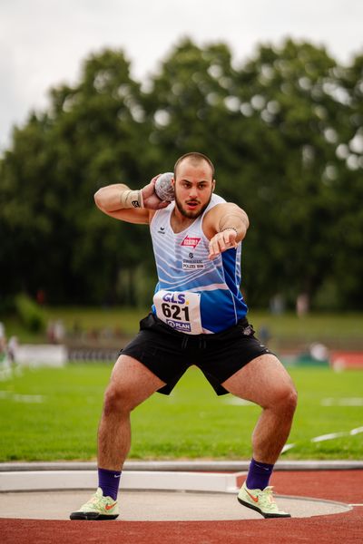 Tizian Lauria (VfL Sindelfingen) beim Kugelstoßen am 02.07.2023 waehrend den deutschen U23 Leichtathletik-Meisterschaften im Jahnstadion in Göttingen