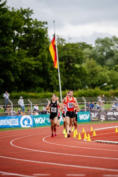 Robin Mueller (LC Top Team Thueringen), Marco Sietmann (LG Brillux Muenster) am 02.07.2023 waehrend den deutschen U23 Leichtathletik-Meisterschaften im Jahnstadion in Göttingen