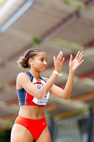 Mikaelle Assani (SCL Heel Baden-Baden) im Weitsprung am 02.07.2023 waehrend den deutschen U23 Leichtathletik-Meisterschaften im Jahnstadion in Göttingen