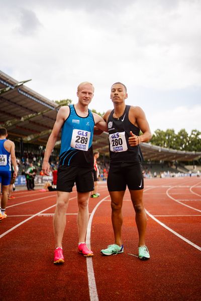 Samuel Malte Thoemmes (LG Unterluess Fassberg Oldendorf), Jordan Gordon (Hannover 96) am 02.07.2023 waehrend den deutschen U23 Leichtathletik-Meisterschaften im Jahnstadion in Göttingen