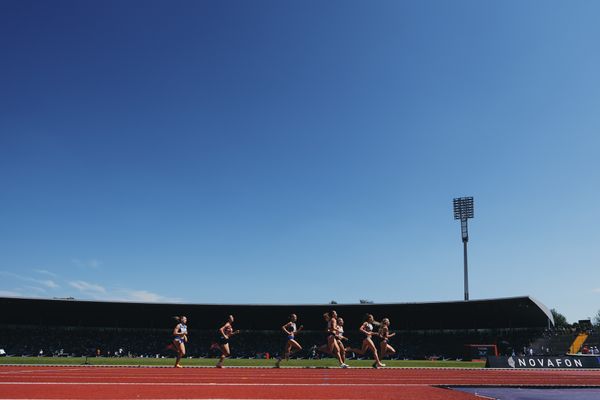 3. Halbfinale 800m mit Majtie Kolberg (LG Kreis Ahrweiler), Alina Ammann (TuS Esingen), Nele Goehl (LG Eckental), Smilla Kolbe (VfL Eintracht Hannover), Tina Miletic (LG Filstal), Berit Mues (Leichtathletikclub Kronshagen), Franziska Schindler (TSV SCHOTT Mainz) während der 113. Deutschen Leichtathletik-Meisterschaften am 08.07.2023 im Auestadion in Kassel