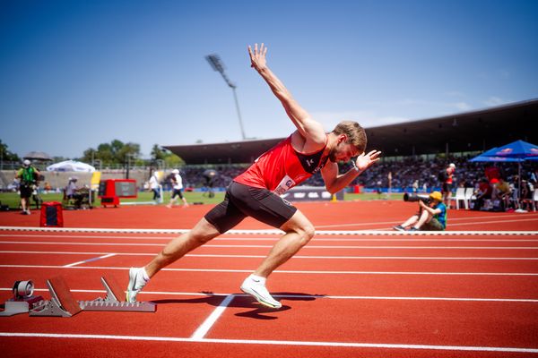 Fabian Dammermann (LG Osnabrueck) während der 113. Deutschen Leichtathletik-Meisterschaften am 08.07.2023 im Auestadion in Kassel