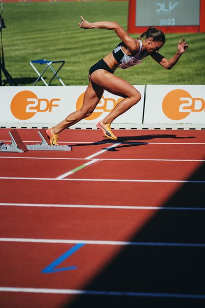 Marsha Dunkel (LT DSHS Koeln) während der 113. Deutschen Leichtathletik-Meisterschaften am 08.07.2023 im Auestadion in Kassel