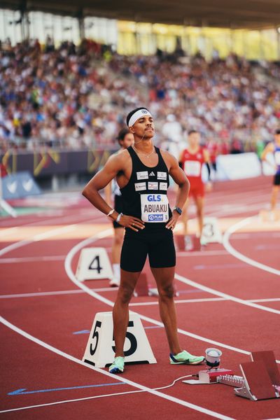 Joshua Abuaku (Eintracht Frankfurt e.V.) während der 113. Deutschen Leichtathletik-Meisterschaften am 08.07.2023 im Auestadion in Kassel