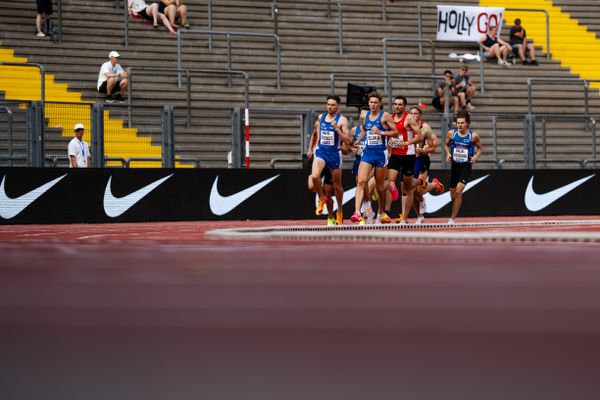 1500m Finale mit Marius Probst (TV Wattenscheid 01), Maximilian Sluka (TV Wattenscheid 01), Christoph Kessler (LG Region Karlsruhe), Tim Assmann (TV Villingen) während der 113. Deutschen Leichtathletik-Meisterschaften am 09.07.2023 im Auestadion in Kassel