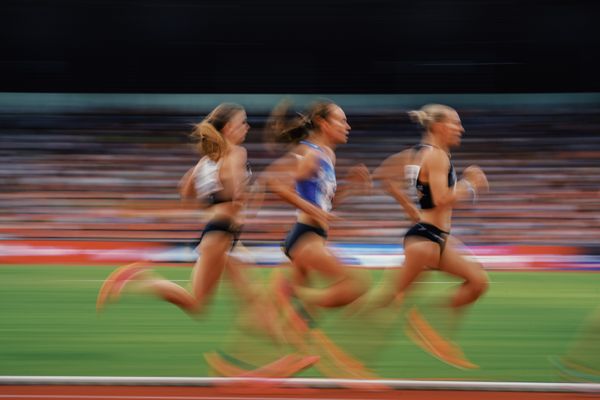 Katharina Trost (LG Stadtwerke Muenchen), Hanna Klein (LAV Stadtwerke Tuebingen), Nele Wessel (Eintracht Frankfurt e.V.) während der 113. Deutschen Leichtathletik-Meisterschaften am 09.07.2023 im Auestadion in Kassel