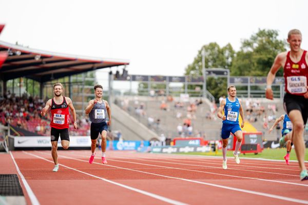 Fabian Dammermann (LG Osnabrueck), Noah Niklas Klei (LG Buende-Loehne) während der 113. Deutschen Leichtathletik-Meisterschaften am 09.07.2023 im Auestadion in Kassel